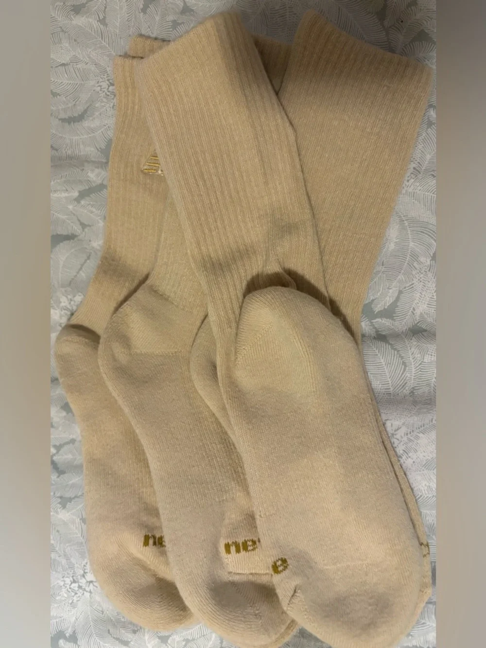 NWOT women’s New Balance Beige Crew Socks with Gold Logo - 3 Pack